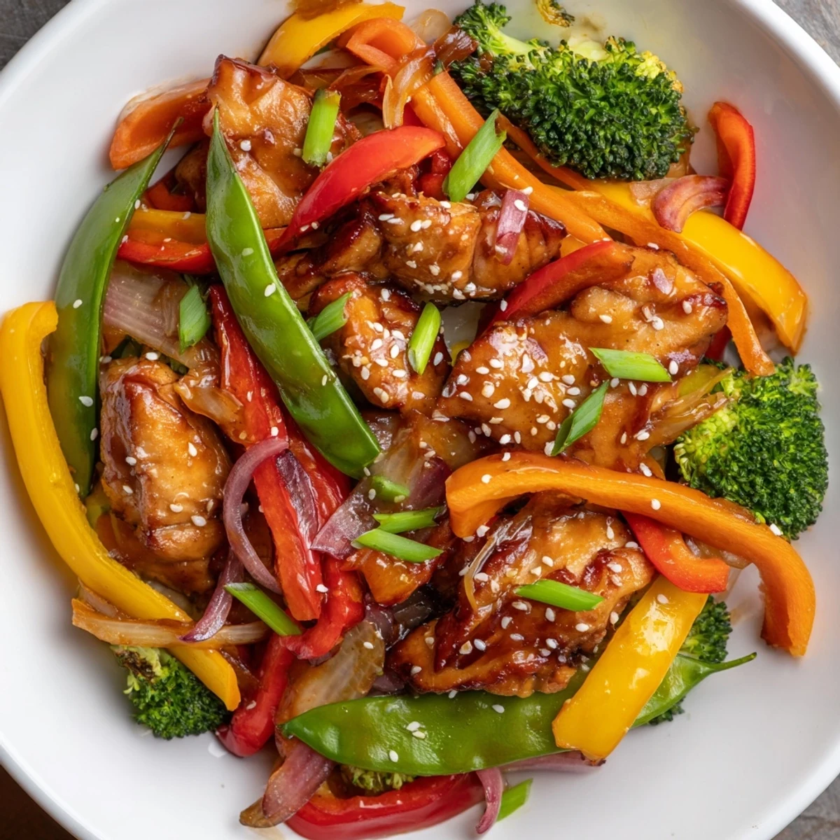 Sheet Pan Chicken Stir-Fry with colorful vegetables, sizzling on the baking sheet, ready for serving.