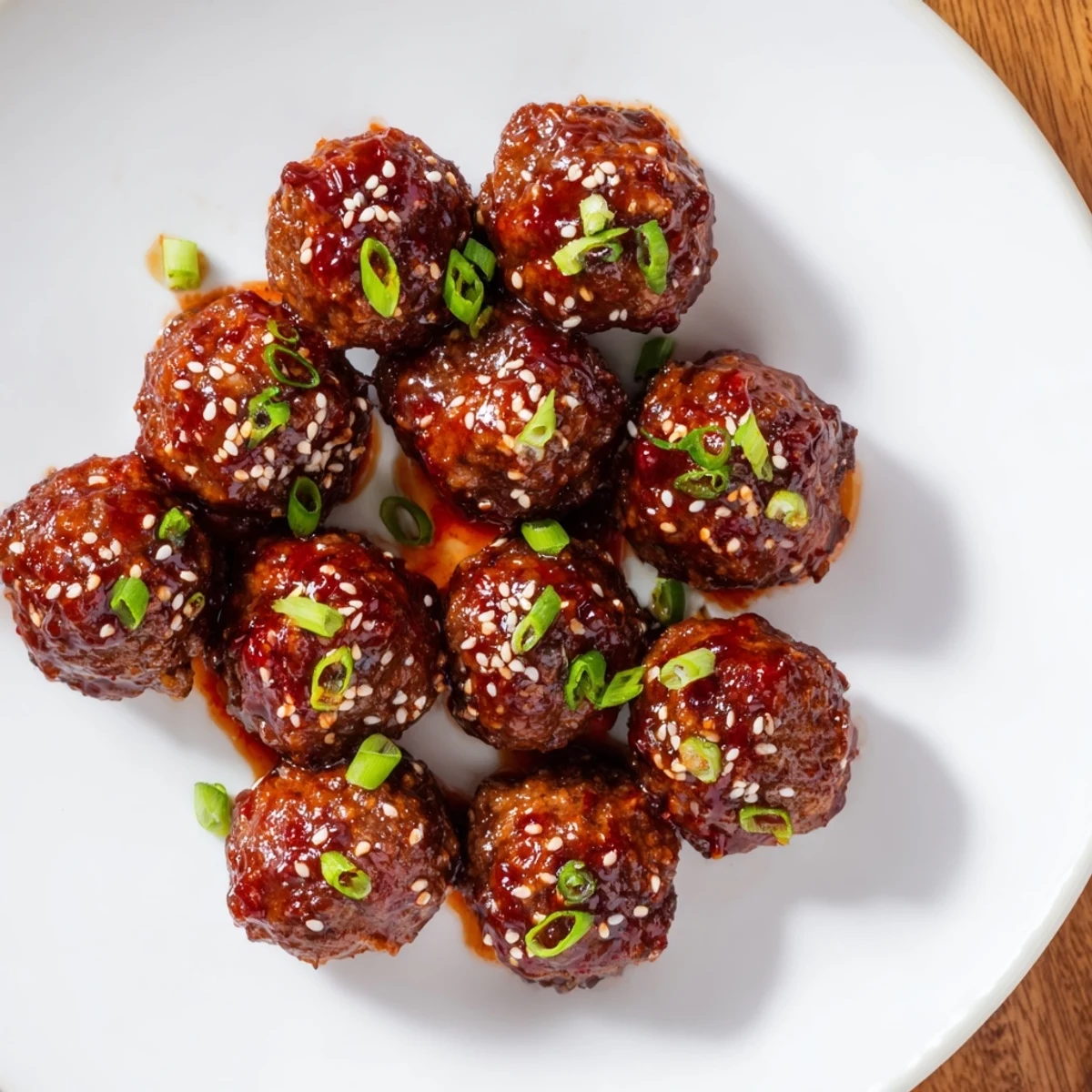 Golden-brown Spicy Sriracha Honey Meatballs glistening with a sweet and savory glaze.