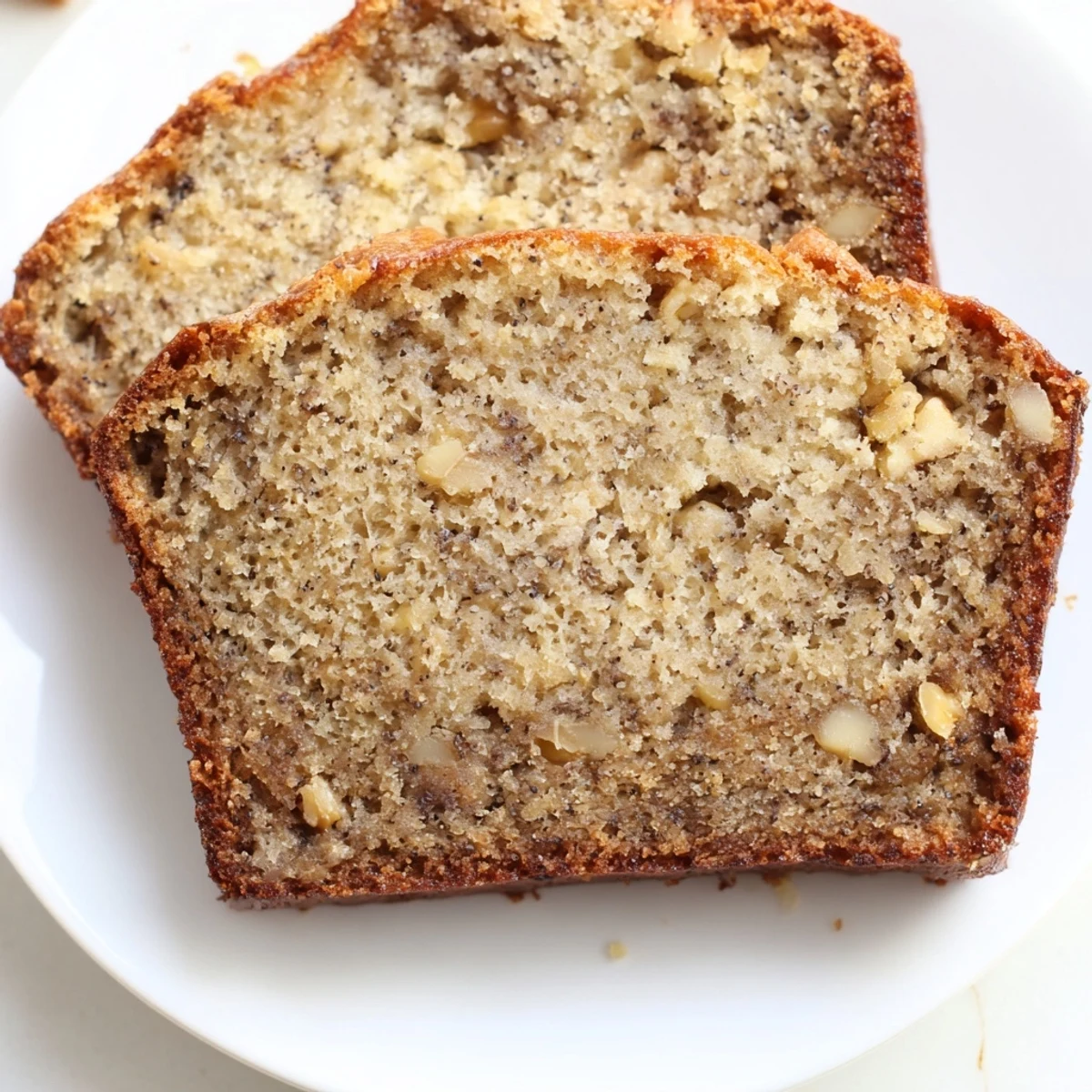 Golden-brown Simple Banana Bread loaf, with a perfect crack on top, ready to slice.