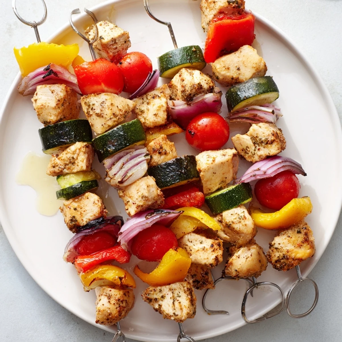 Imagine beautifully-grilled Chicken and Veggie Skewers, a healthy and flavorful meal option.