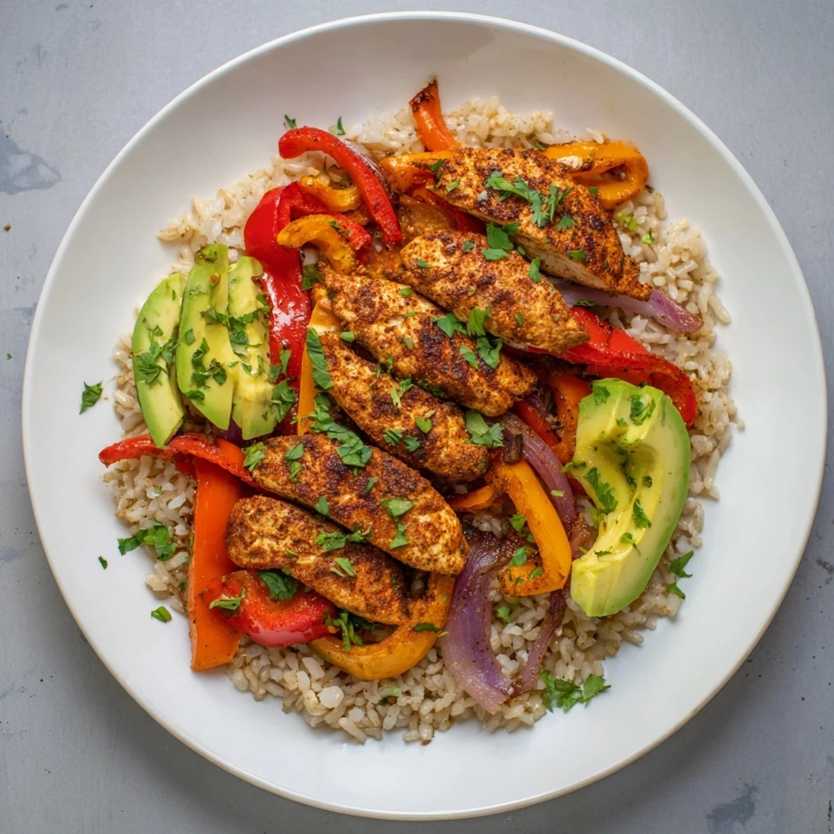 Make-Ahead Chicken Fajita Meal Prep Bowls feature tender chicken, colorful peppers, and rice—ready to eat.