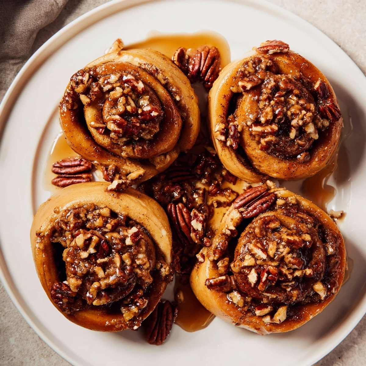 Golden, gooey Pecan and Honey Sticky Buns with a rich caramel glaze, perfect for a special treat.