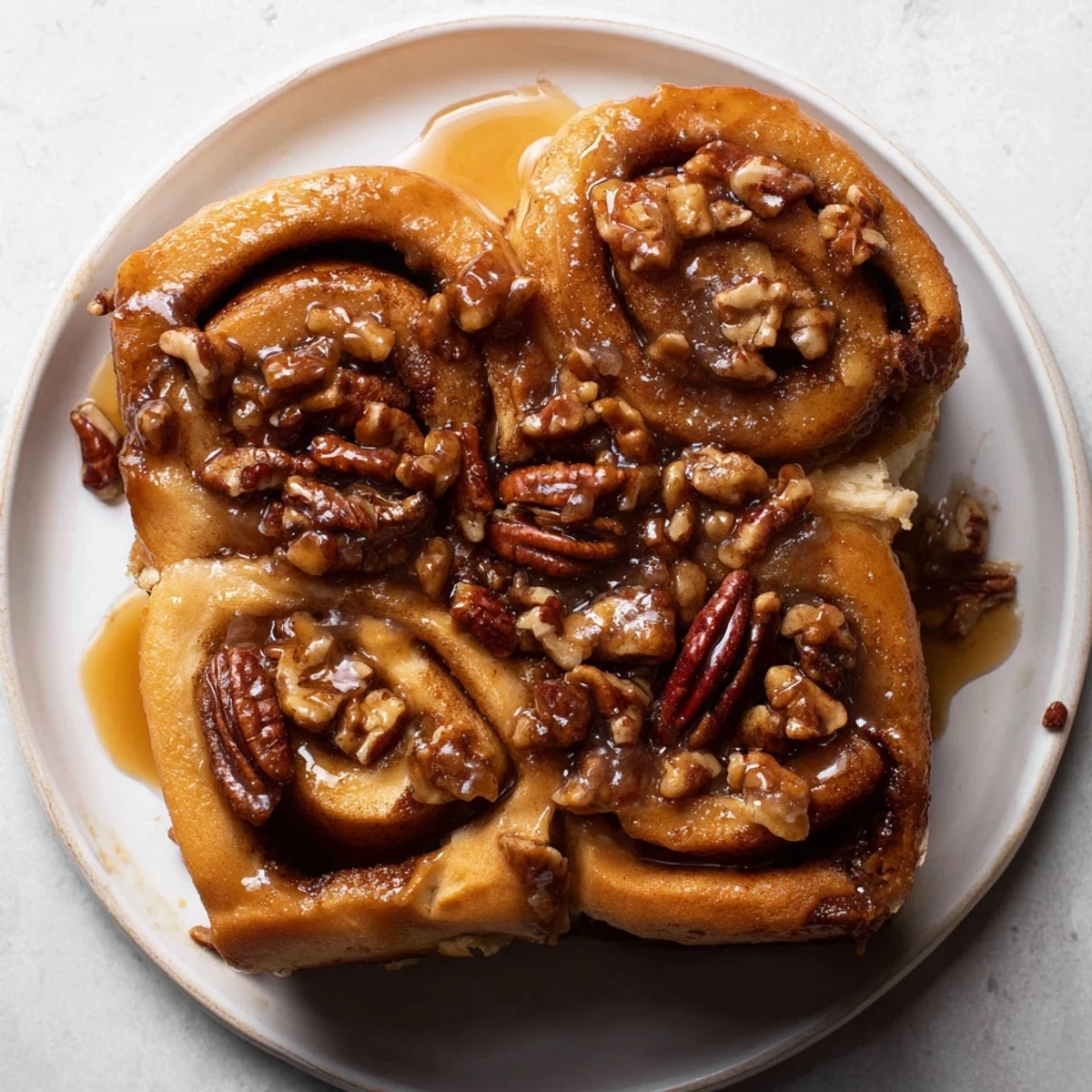 A close-up of delicious Pecan and Honey Sticky Buns, offering a sweet and nutty morning indulgence.