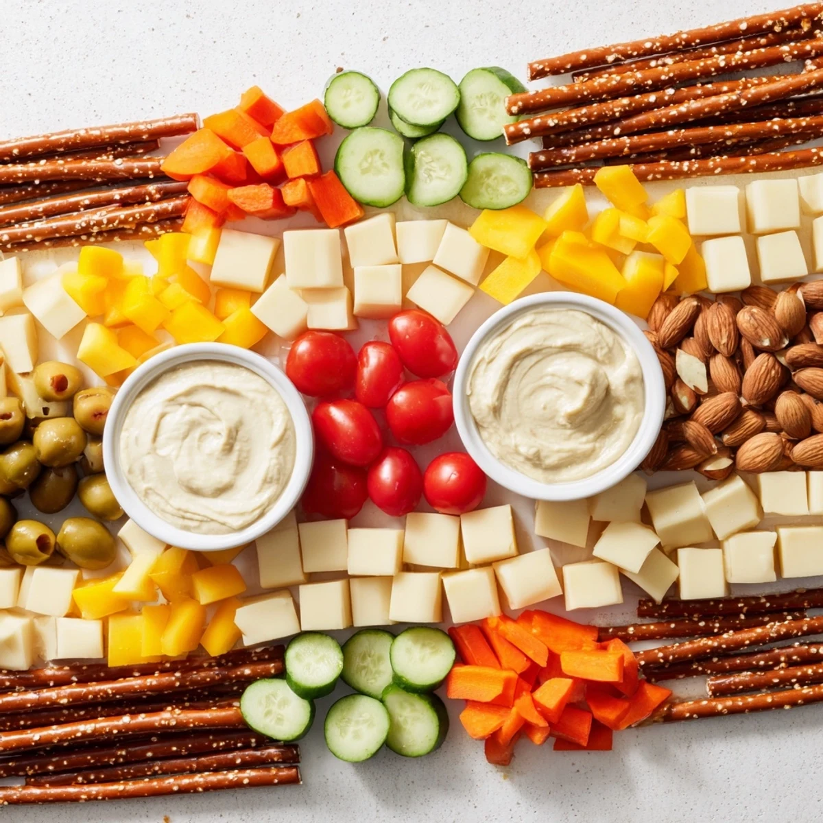 Arrange cheeses, meats, and colorful veggies in a delicious The Urban Grid appetizer—perfect for parties.
