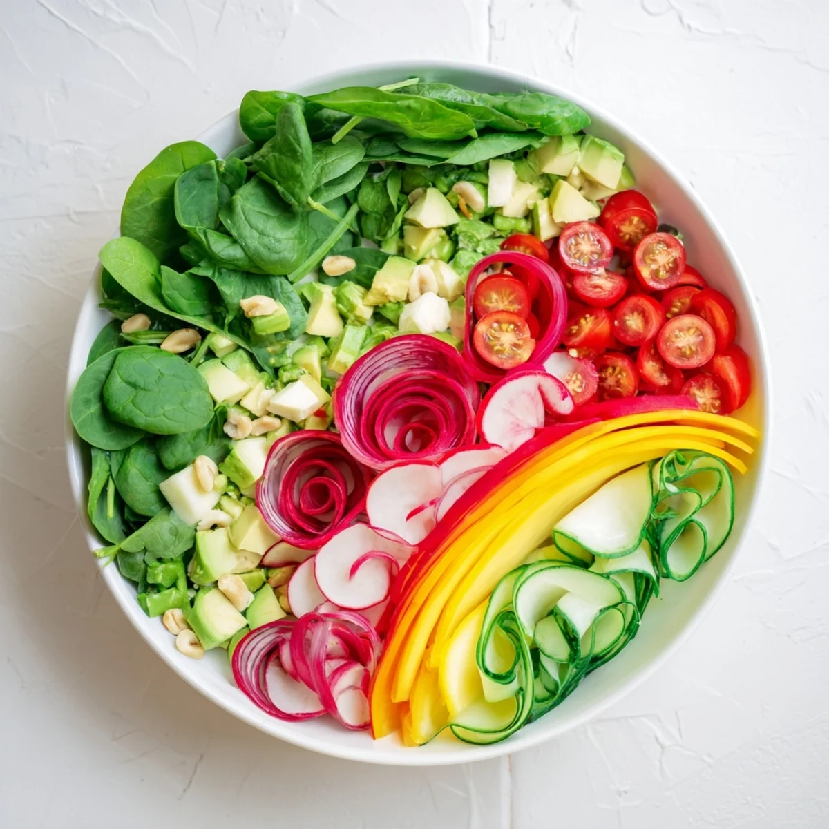 Vibrant image: the Fibonacci Fan Salad, a colorful vegetarian delight of fresh produce.