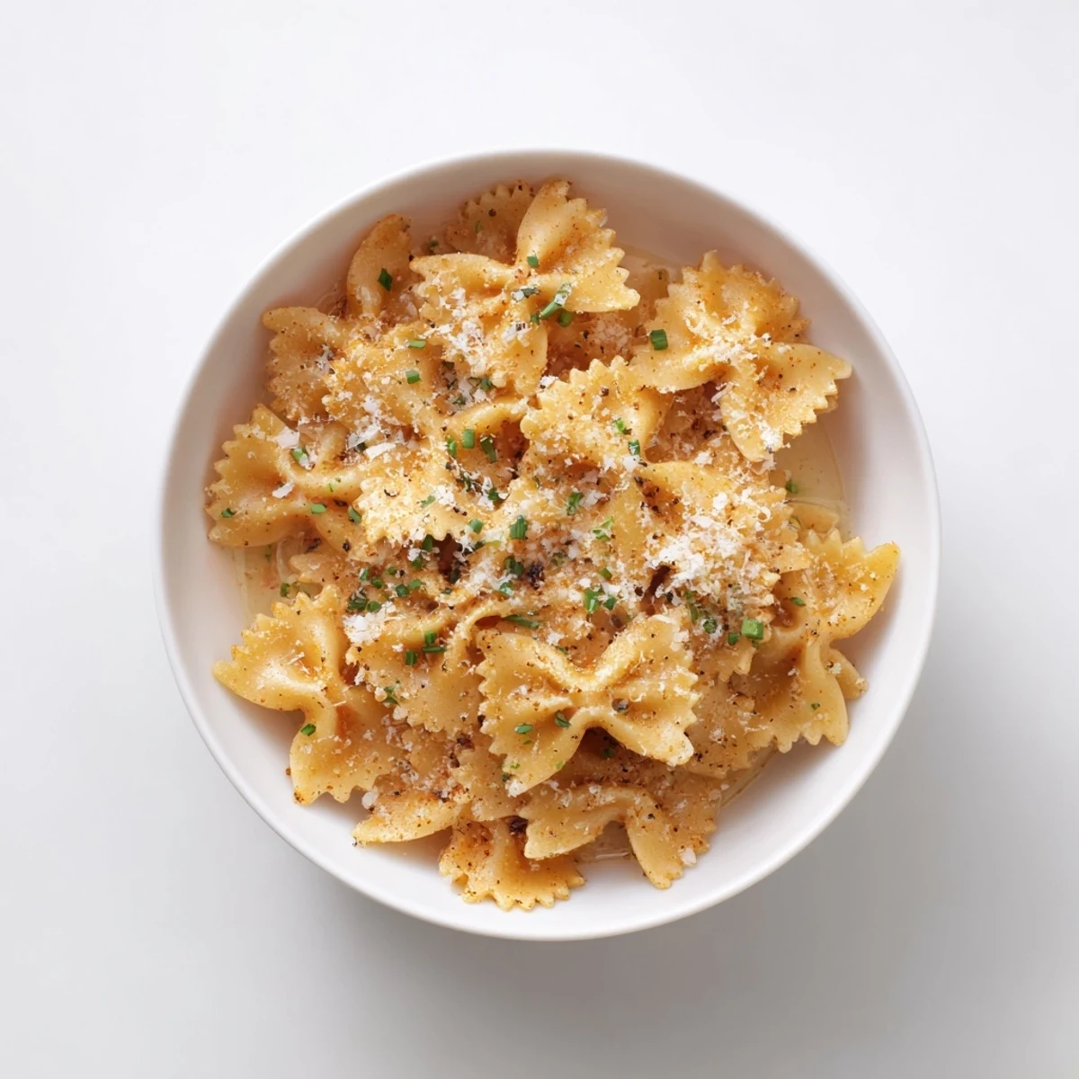 Golden, crispy pasta chip cereal in a bowl, swimming in a warm, flavorful parmesan broth.