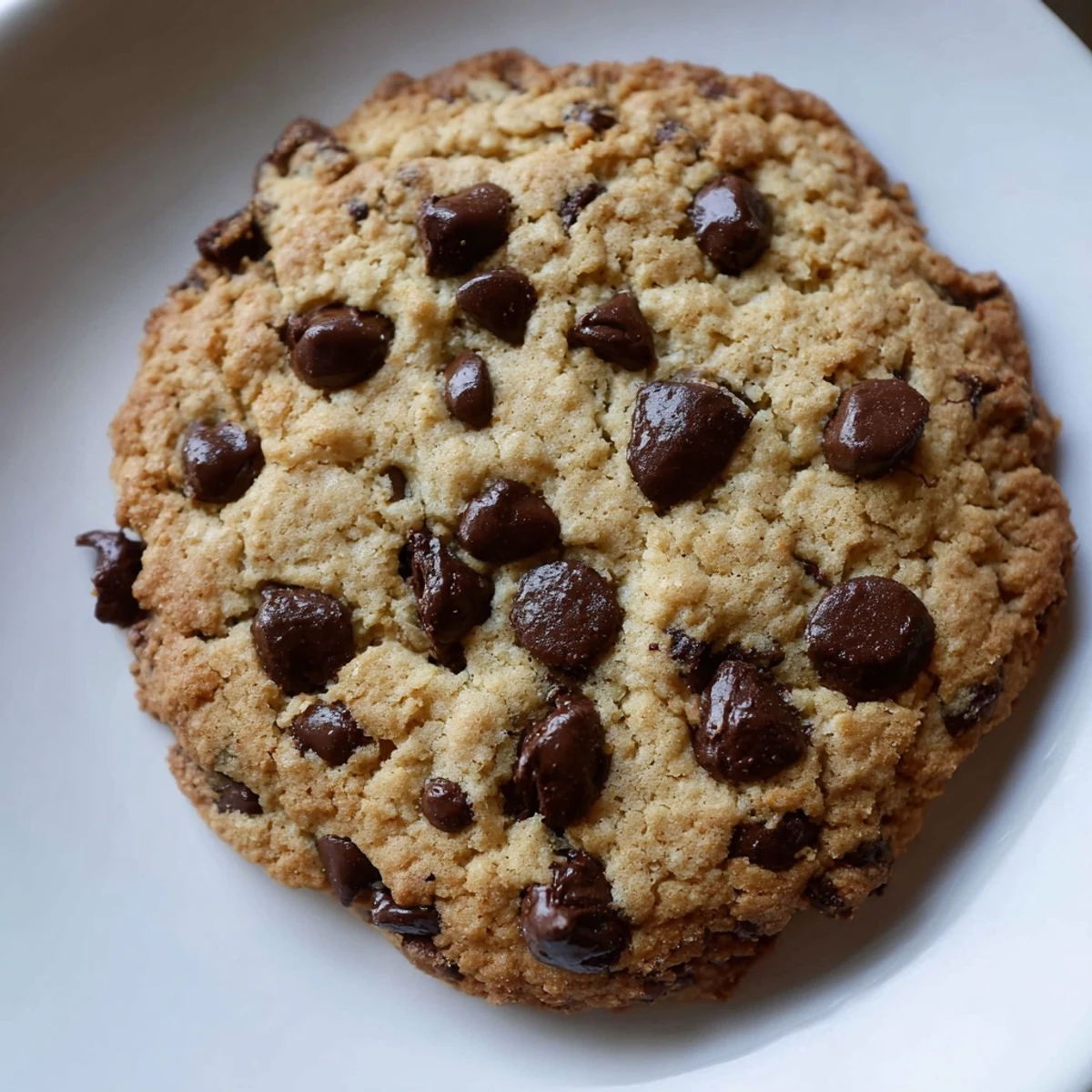 Freshly baked air-fryer chocolate chip cookies, with melty chocolate chips, appearing soft and chewy.