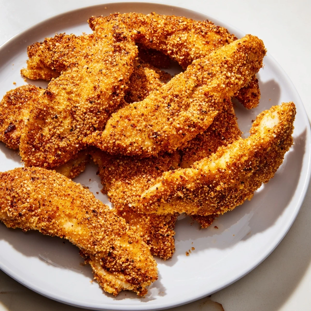 Picture succulent crispy air-fried chicken tenders, perfectly cooked and served with your favorite dipping sauce.