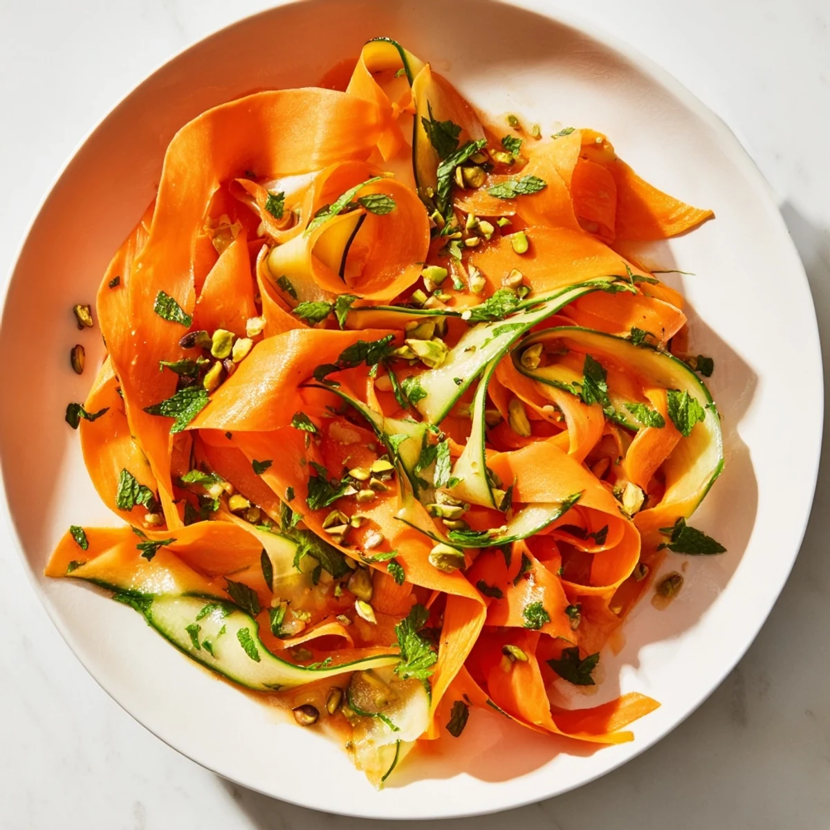 Bright and colorful Citrus Carrot Ribbon Salad, with vibrant orange and lemon slices.