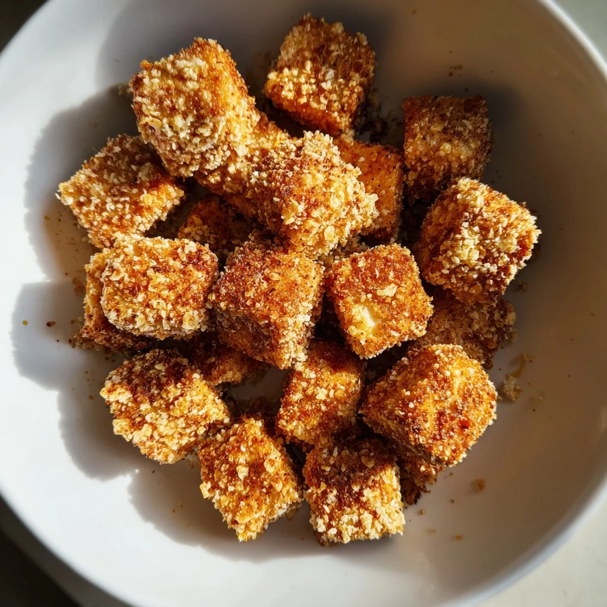 Golden, crispy tofu nuggets, the perfect plant-based snack ready to dip in your favorite sauce.