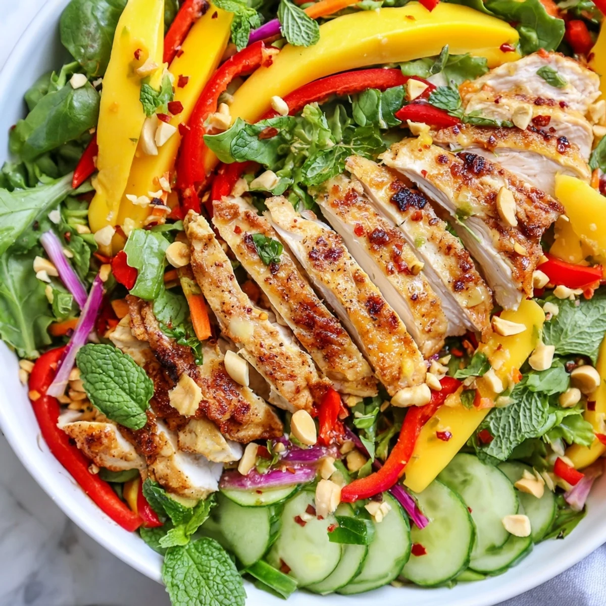 Thai Mango Chicken Salad overflowing with vibrant colors, juicy mango, and tender chicken.