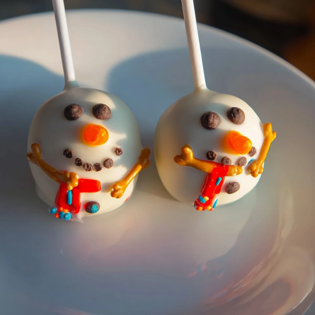 Oreo Snowman Cake Pops, coated in white chocolate, ready for a winter holiday dessert.