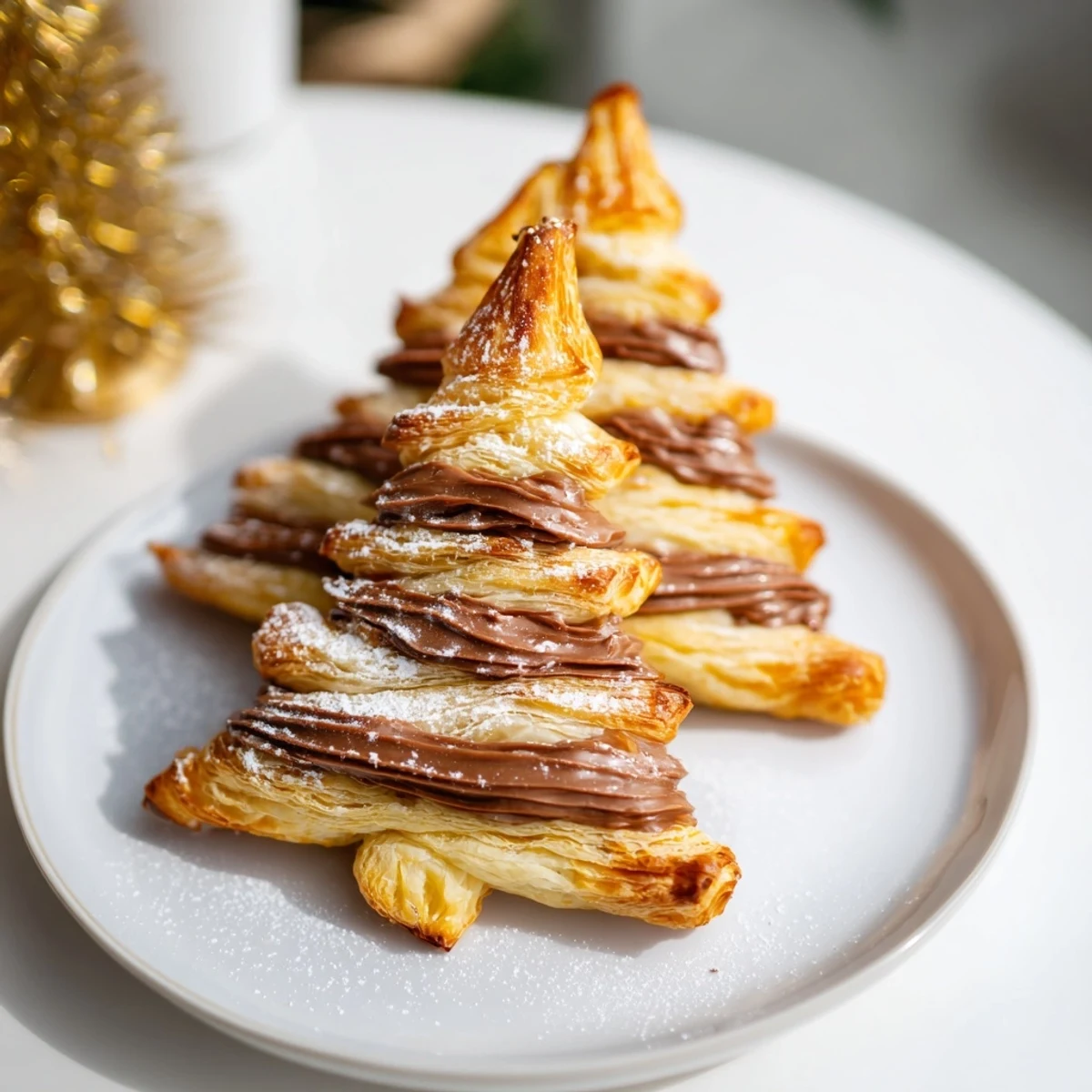 Festive Nutella Pastry Christmas Trees: golden, flaky pastries with a rich hazelnut filling, ideal for dessert.
