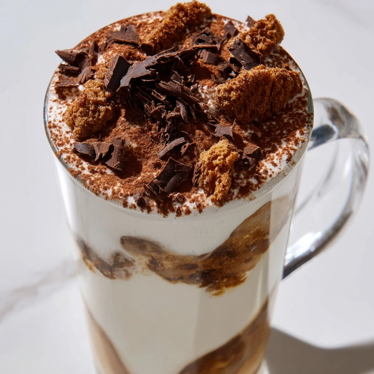 A creamy Tiramisu Latte topped with cocoa, a decadent Italian coffee dessert.
