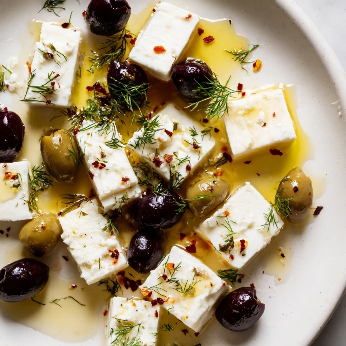 Vibrant Turkish Olives & Cheese Board, featuring creamy feta, briny olives, and golden honey drizzled on cheese.
