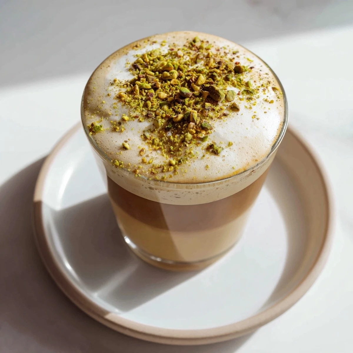 This delightful, Instagram-worthy pistachio latte combines espresso, milk, and sweet, nutty ingredients.