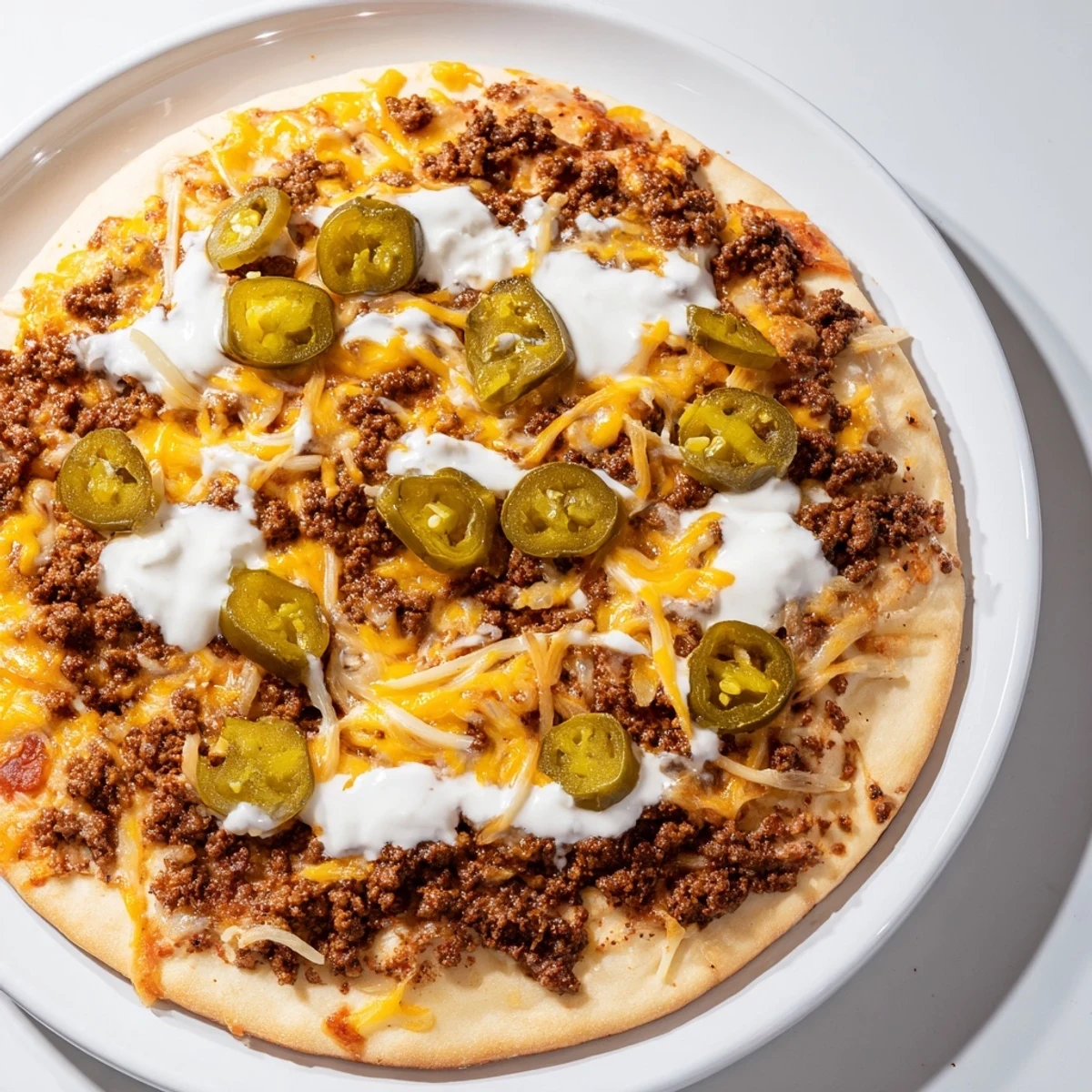 Ground Beef Taco Pizza, a delicious pizza topped with a savory taco beef and melted cheese.