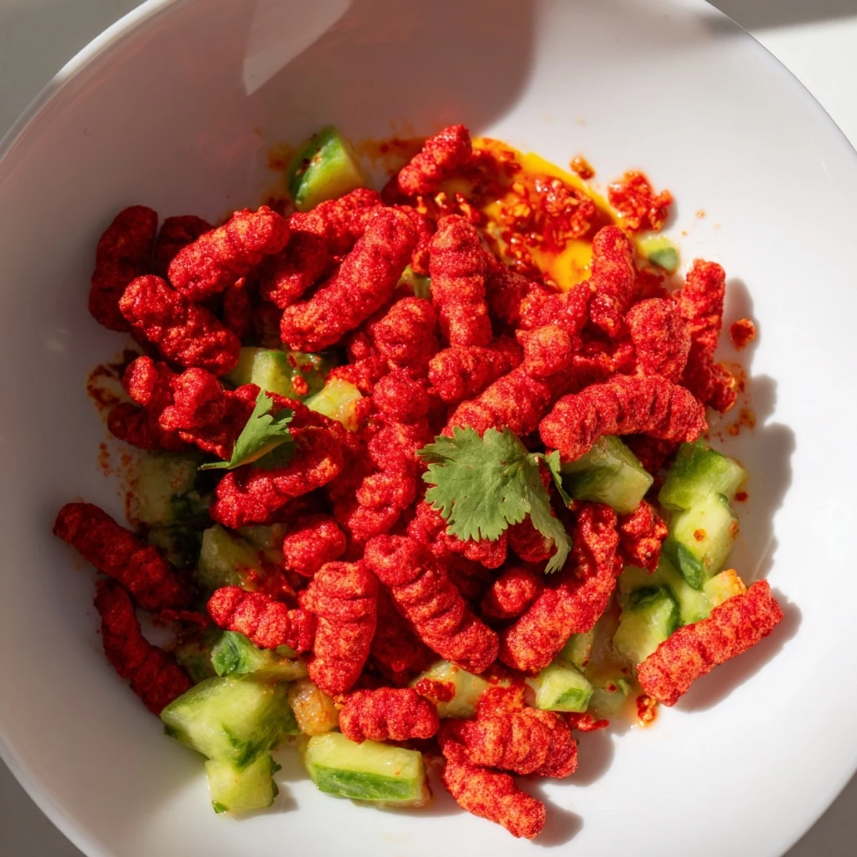 A colorful, snackable salad featuring bold spice and refreshing textures, ideal for sharing at casual gatherings.