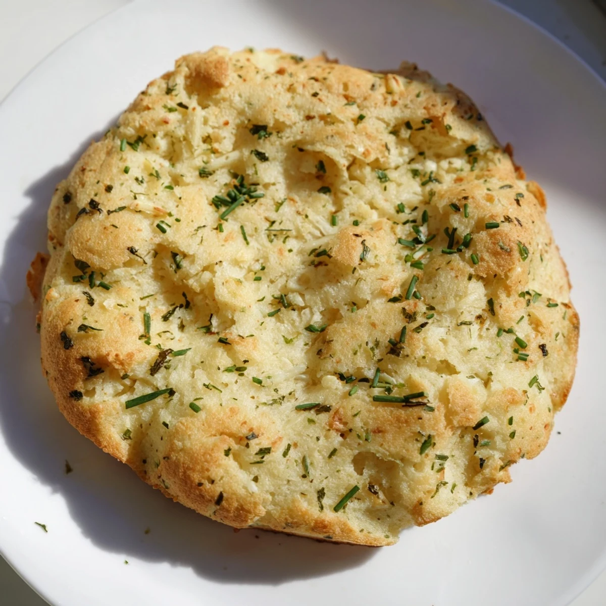 Fluffy gluten-free cloud bread toasts on a plate, garnished with herbs and served alongside a creamy dip.