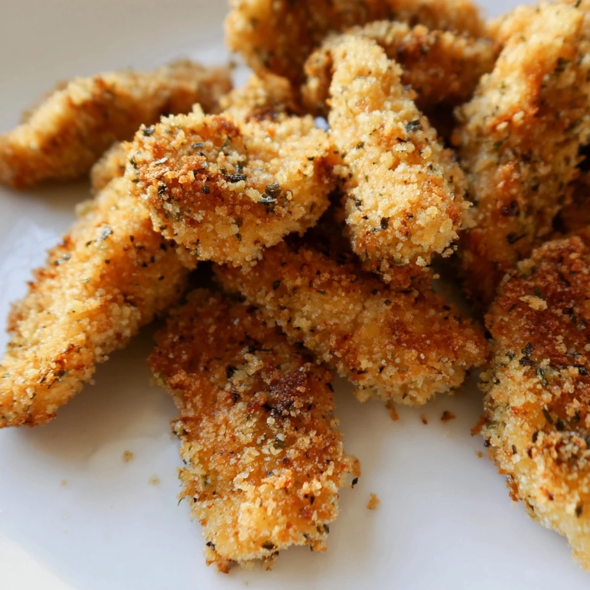 Serving Crispy Panko Chicken Strips with honey mustard dip alongside fresh salad for a family dinner plate.