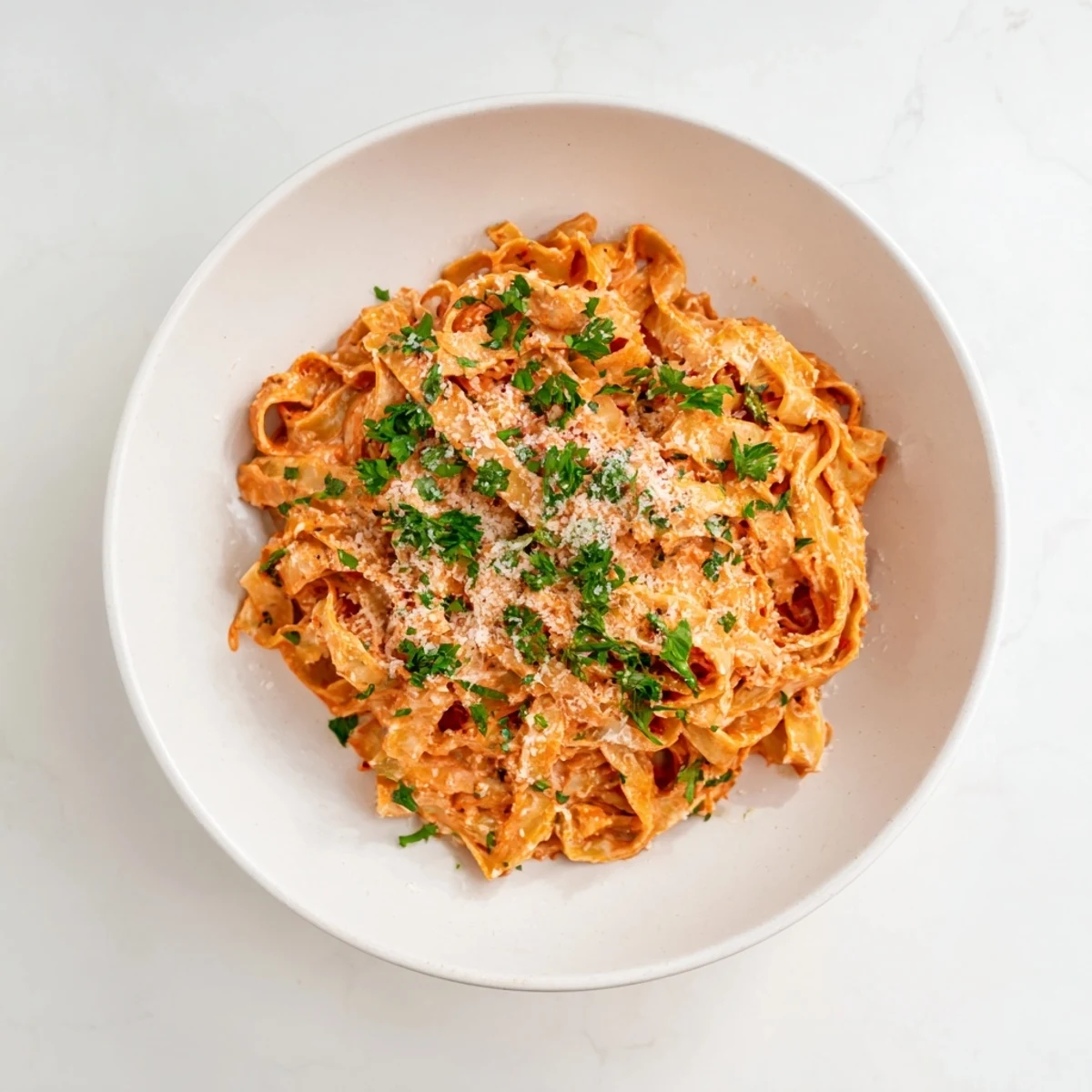 Savory Sriracha Honey Pasta tossed in a skillet, ready to serve with a crisp white wine.