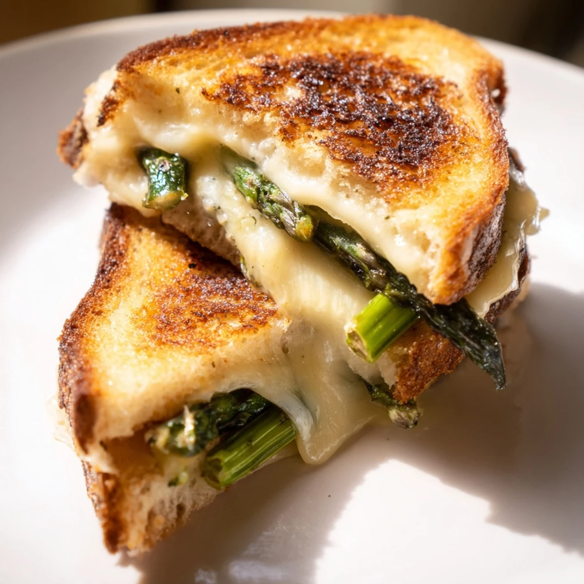 Golden, buttery sourdough grilled cheese filled with melted Brie and tender, charred asparagus spears.