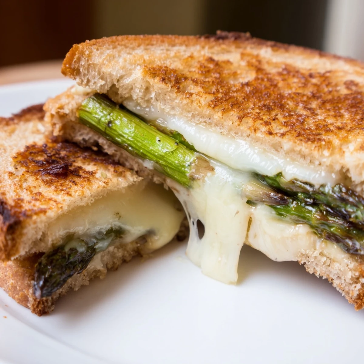 Asparagus & Brie grilled cheese on toasted sourdough, perfect for a quick lunch or light dinner.