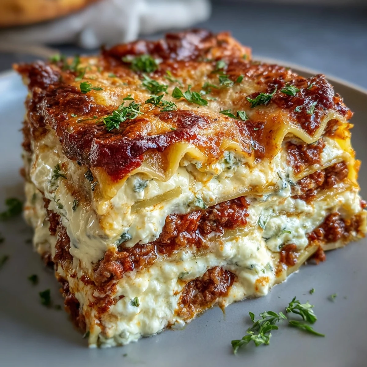 Golden cheese crust melts over rich meat sauce layers in this sliceable Worlds Best Lasagna.