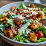 Close-up of vibrant Charred Corn Caesar Salad, ready to be served with grilled goodness.