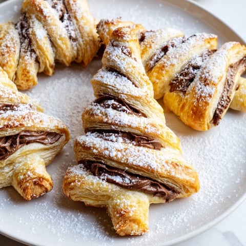 Golden, baked Nutella Pastry Christmas Trees, perfect for holiday gatherings and enjoying warm.