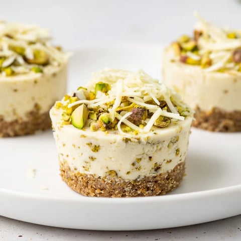 Mini Pistachio Cheesecake Bites: a close-up of gorgeous, bite-sized desserts ready to serve.