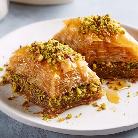 Golden, flaky layers of Turkish Hazelnut & Pistachio Baklava, drenched in glistening honey syrup.