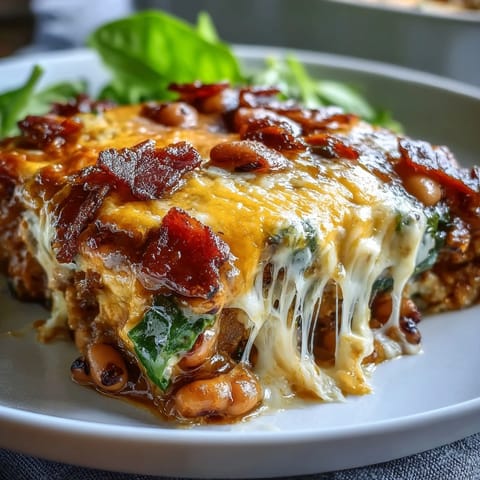 A freshly baked Tex Mex Black Eyed Pea Casserole garnished with fresh cilantro.
