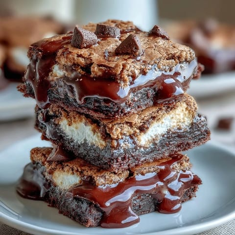 Gooey smores brownie cookies with a toasted marshmallow topping, loaded with chocolate chips and graham cracker bits.