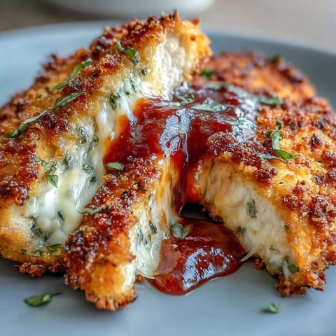 Tender chicken breasts air fried to perfection, layered with savory marinara and bubbling Parmesan cheese topping.  