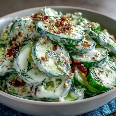 Refreshing Viral Cucumber Salad with Cream Cheese Everything Bagel seasoning.