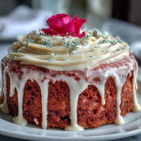 Elegant Rosé Velvet Cake with shimmering gold drip, perfect for bridal showers.