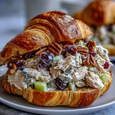 Delicious Apple Cranberry Chicken Salad Croissants ready for a delightful lunch.