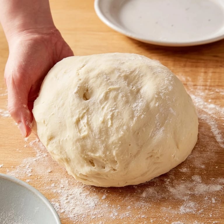 Image shows prepared and puffy Homemade Pizza Dough balls, perfect for a pizza night feast!