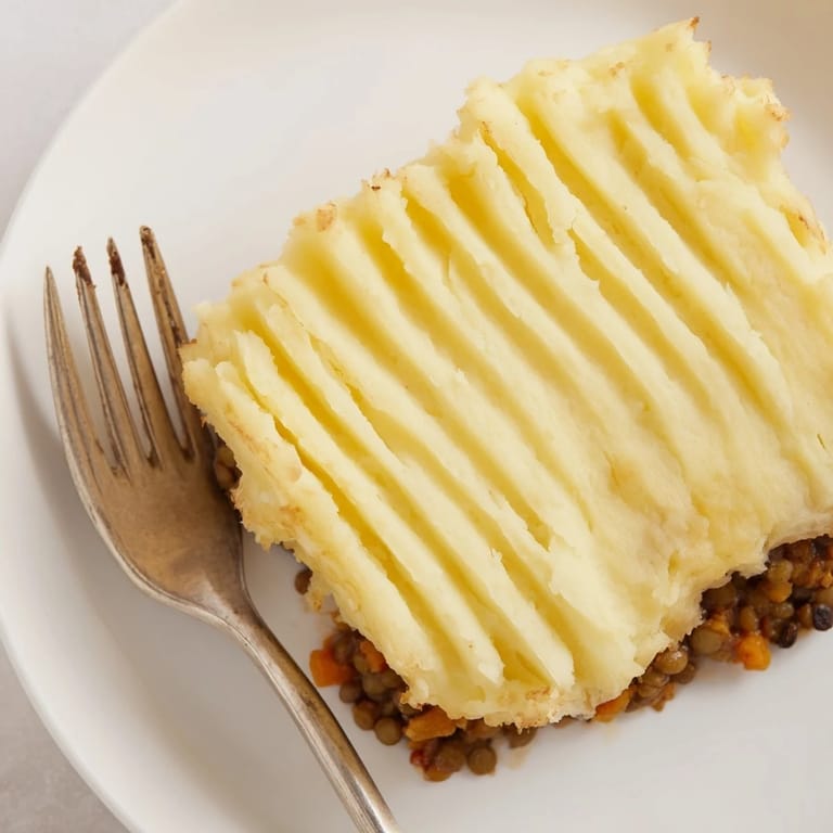 Imagine a close-up of Hearty Lentil Shepherd's Pie: steaming and delicious, a dinner staple.