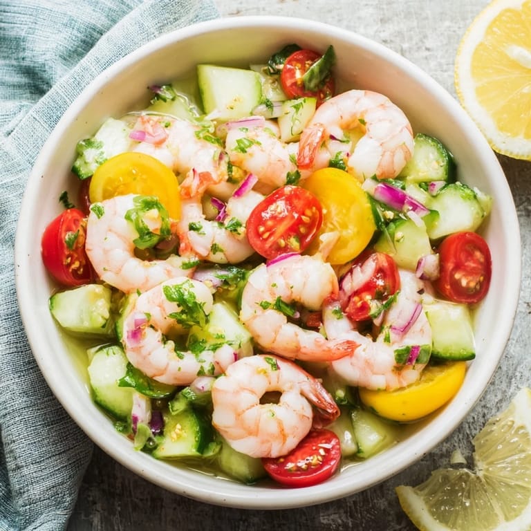 Served in a glass, light and fresh shrimp ceviche mingles with citrus juices, a perfect appetizer.