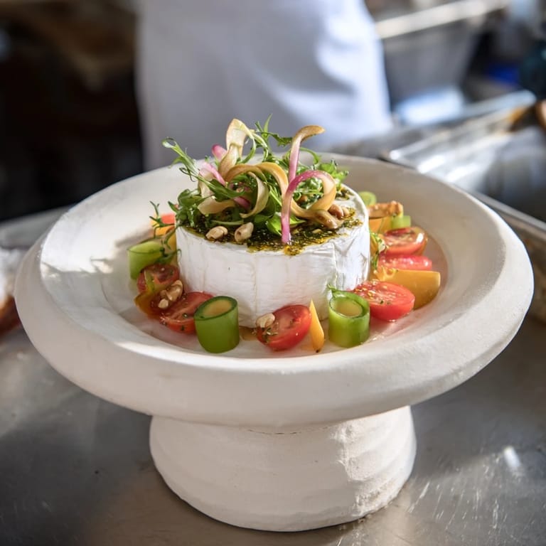 This inviting image features a stunning Zenith Point salad with glistening dressing and toasty walnuts.