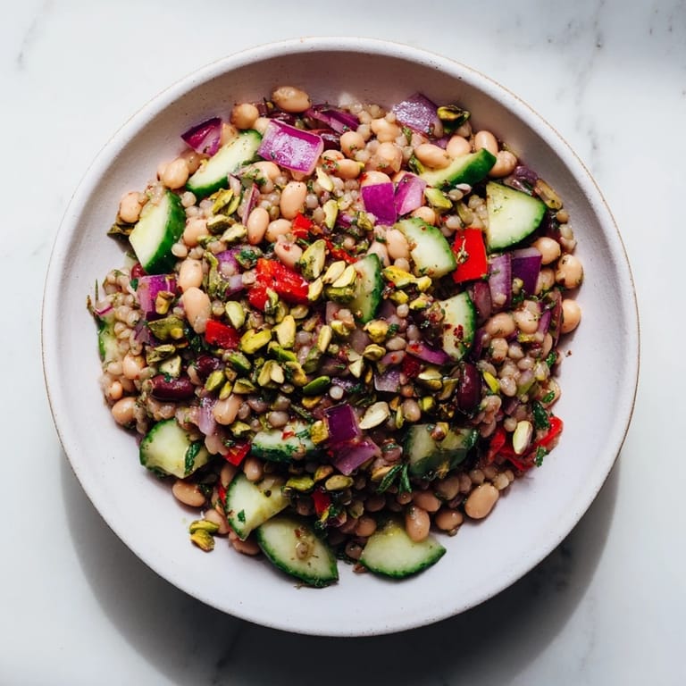 Savory and sweet, this Dense Bean Salad provides a delicious, flavorful vegetarian lunch.