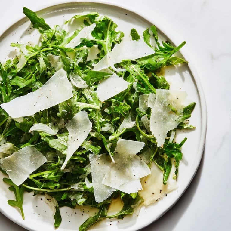 This appetizing arugula salad features a zesty lemon dressing, creating a refreshing Italian-inspired meal.