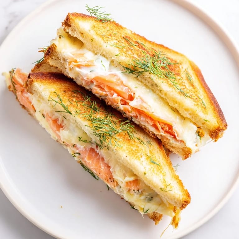 Toasted, buttery bread surrounds the savory Smoked Salmon Grilled Cheese filled with creamy, melty deliciousness.