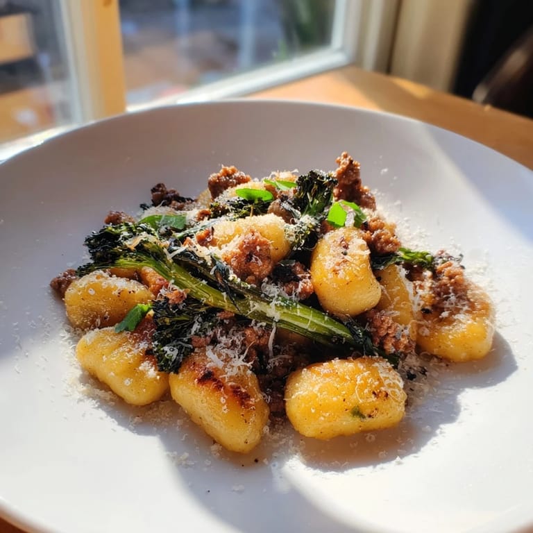 Fresh basil garnishes a hearty Italian-inspired Sheet Pan Gnocchi Bake served directly from the pan.