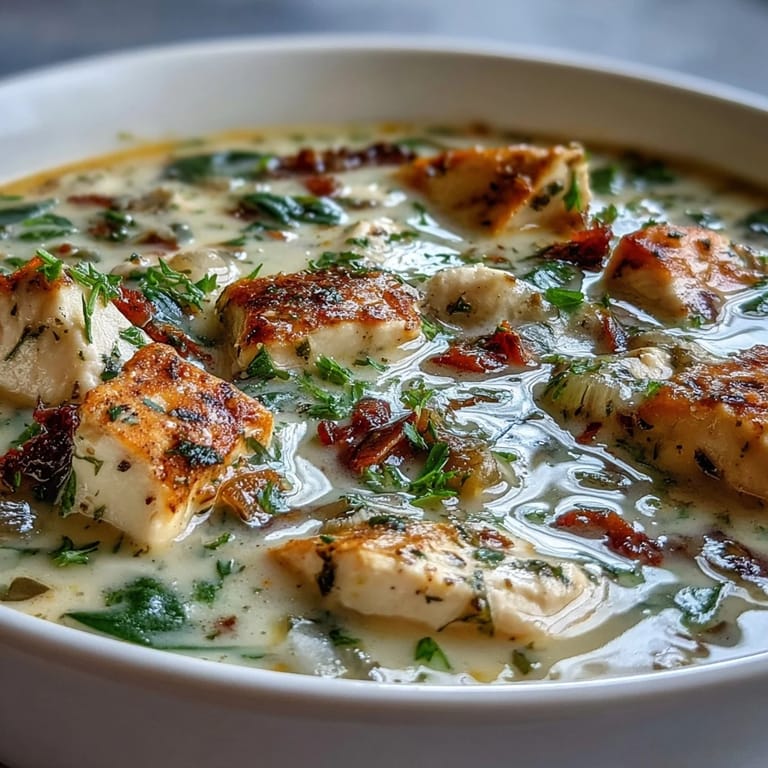 Rich Garlic Parmesan Chicken Soup topped with extra Parmesan, simmering in a pot with fresh herbs and garlic.