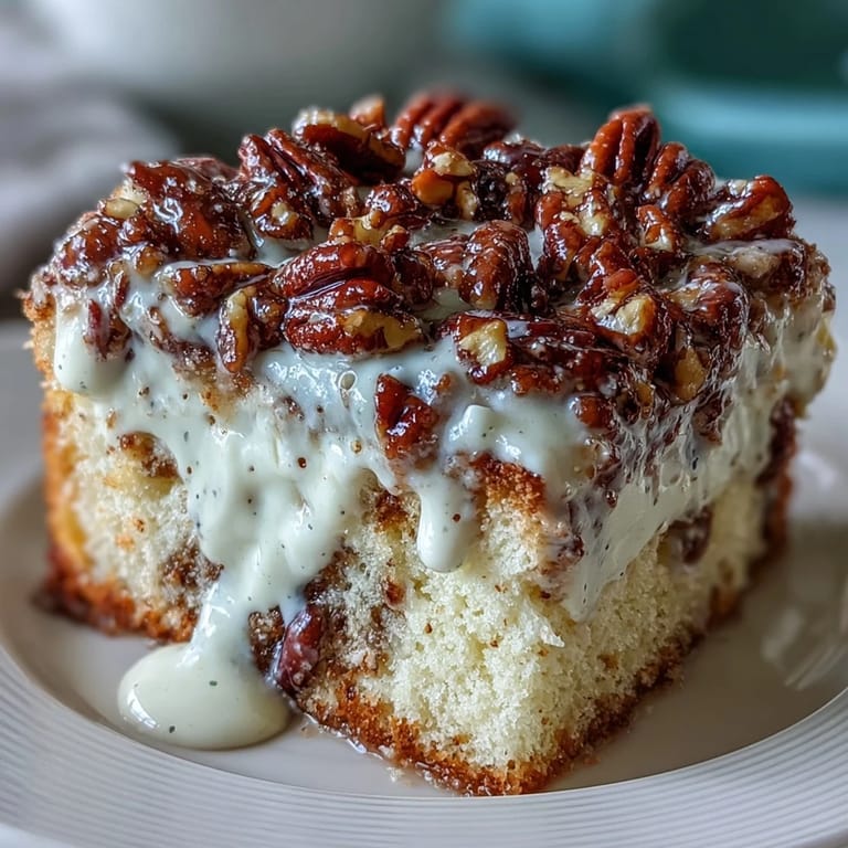 Chilled Butter Pecan Tres Leches Cake garnished with buttery pecans and sweet whipped cream, ideal for a festive Mexican-American dessert spread.