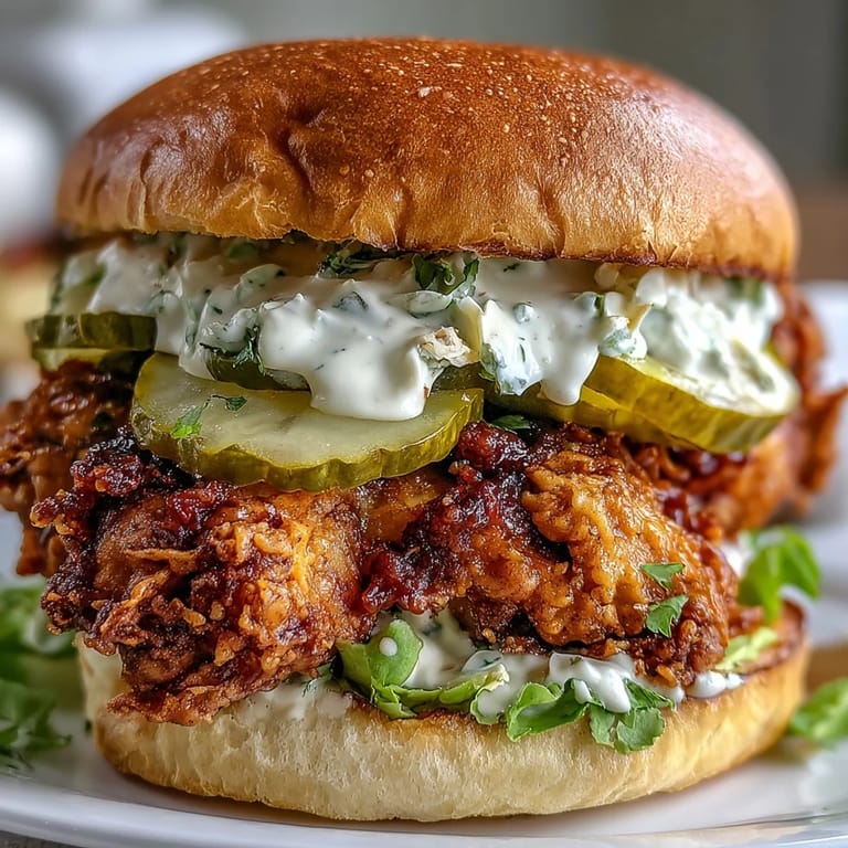 Fresh lettuce and pickles top a crispy Spicy Chicken Sandwich on a toasted brioche bun.