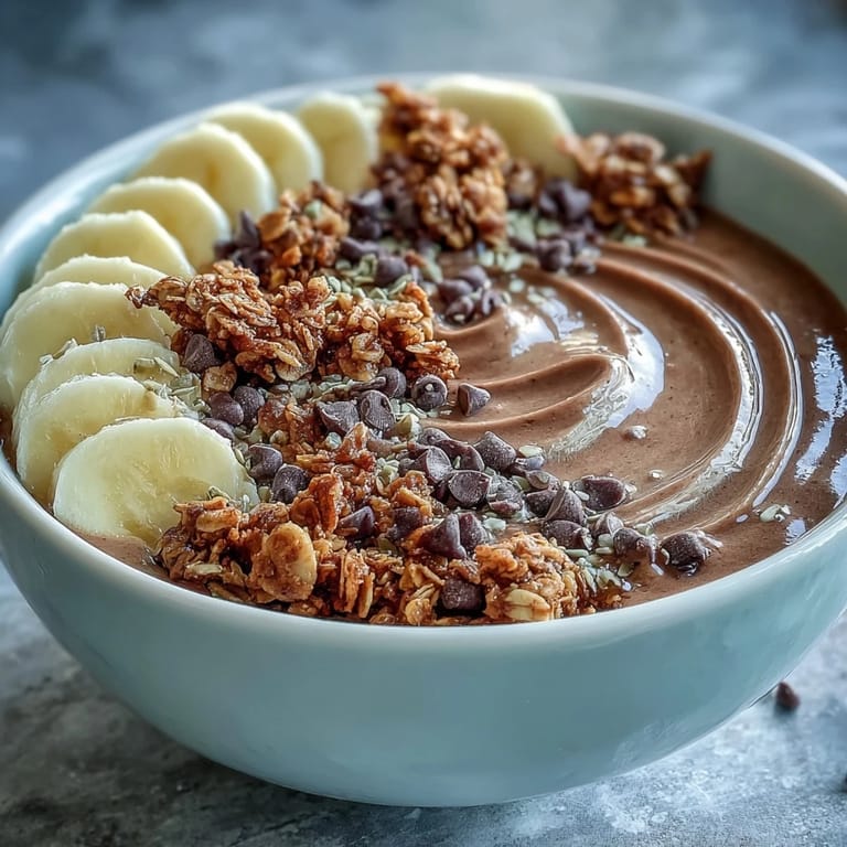 Vibrant Chunky Monkey smoothie bowl topped with sliced banana and granola, ready to enjoy in minutes.